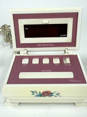 Vintage Spartus Classic Digital Alarm Clock Jewelry Box Rose Floral Model 125244